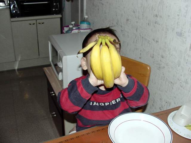 Changmin playing with a bunch of banana | 바나나와 씨름하는 창민이 - 김창민; 바나나; 